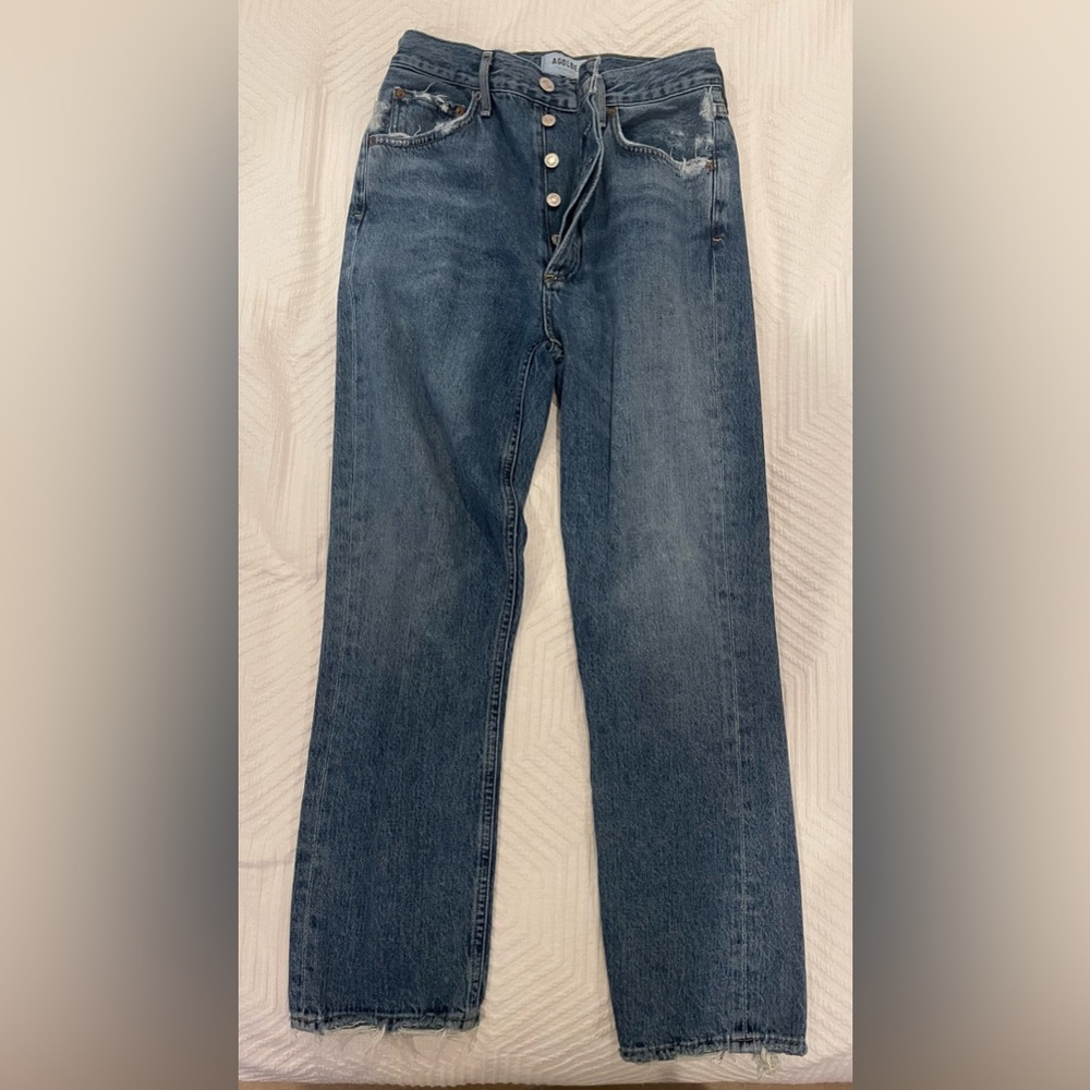 Agolde Riley High Rise Button Fly Straight Crop Jeans